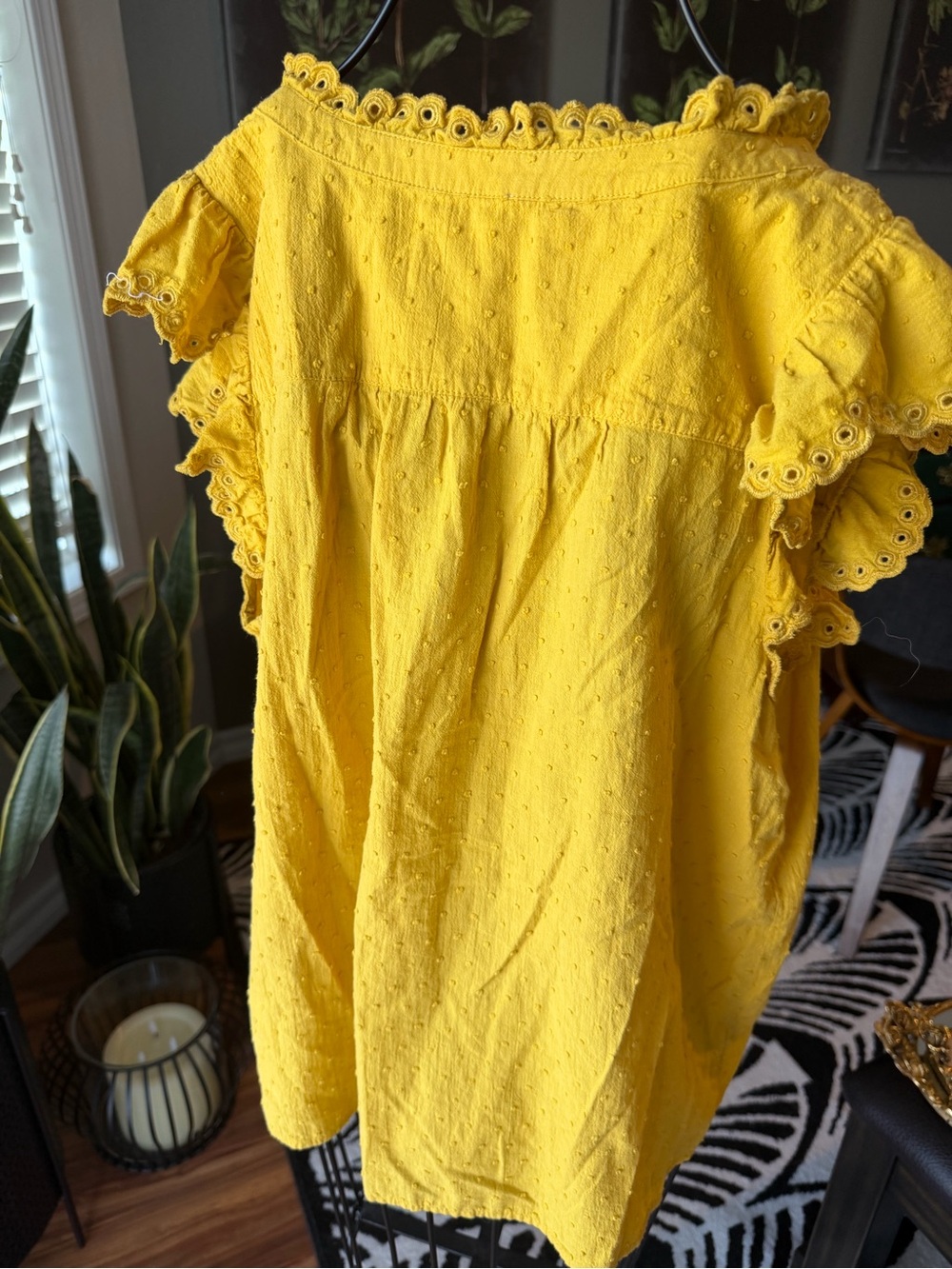 LOFT Yellow Eyelet Ruffle Split-Neck Blouse - Picture 8 of 8